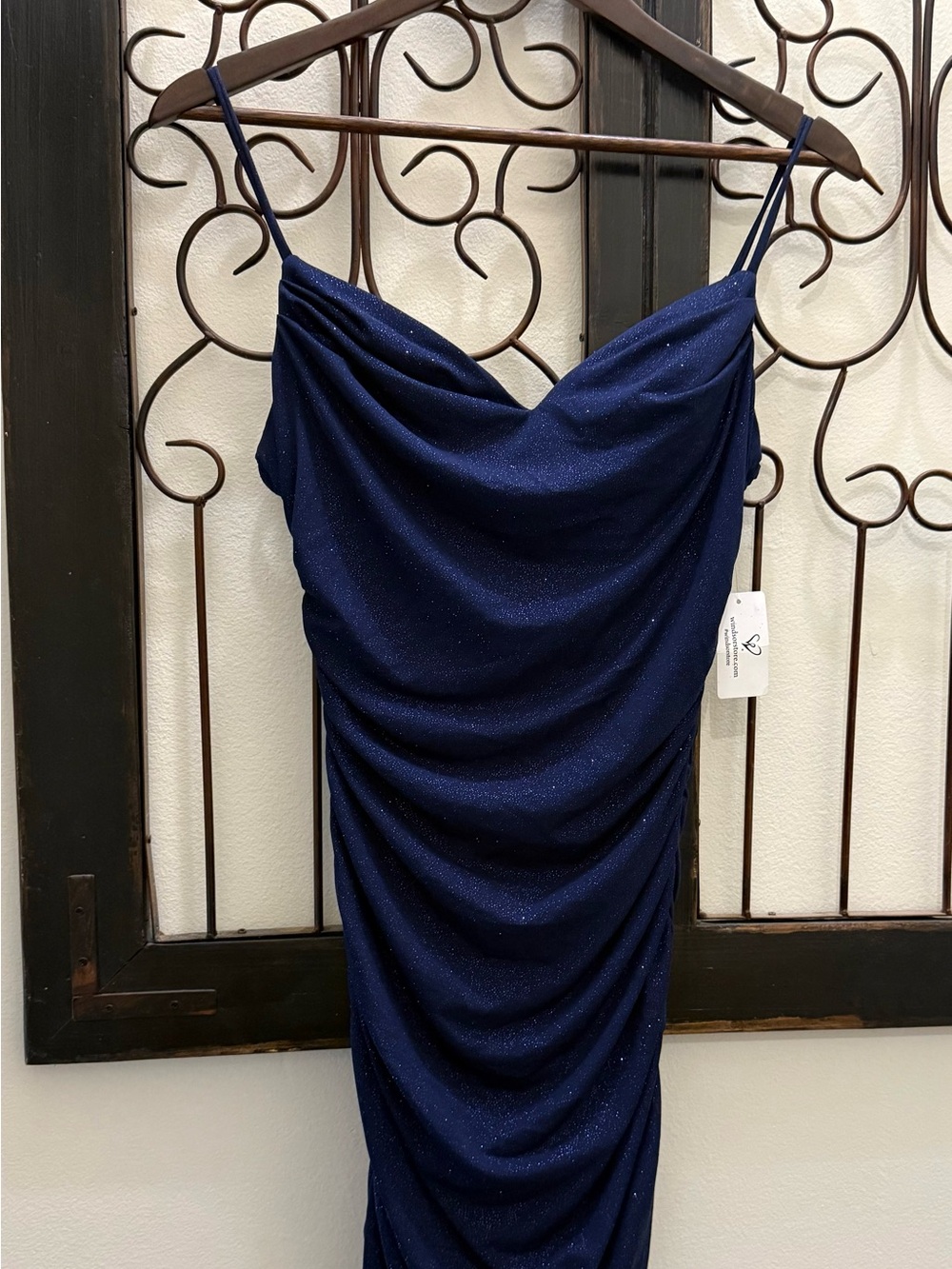Windsor Navy Sparkle Strapless Cowl Dress